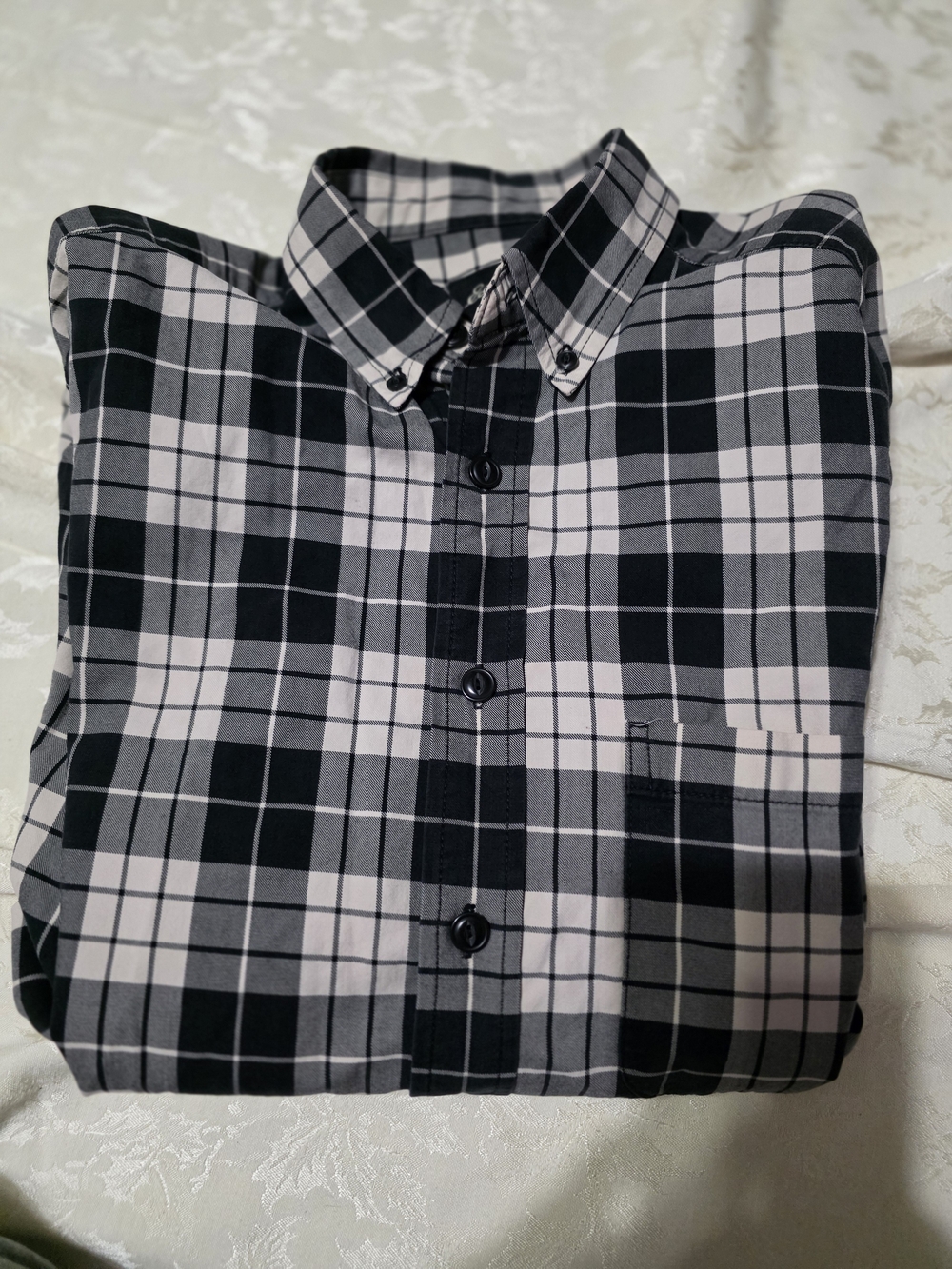Eddie Bauer Black and White Plaid Button-Down Shirt